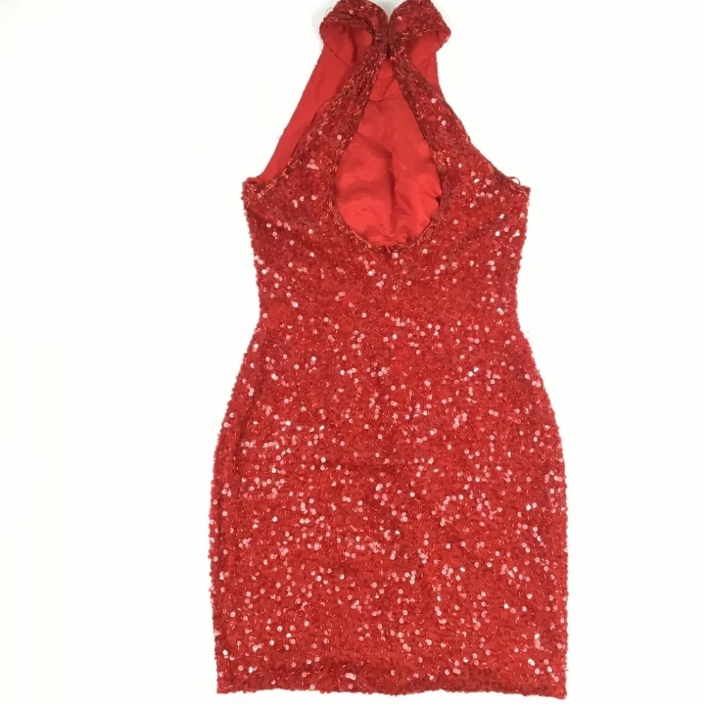 SOLD Vintage Red Oleg Cassini Black Tie Dress - Picture 5 of 8